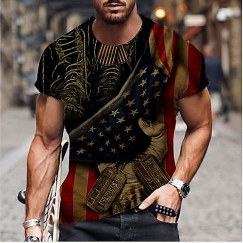 

Men's Unisex Tee T shirt Shirt 3D Print Graphic Prints Flag Print Short Sleeve Daily Tops Casual Designer Big and Tall Blue Red