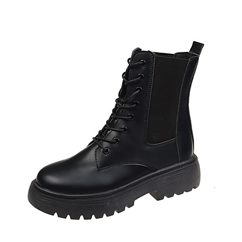 

Women's Boots Flat Heel Round Toe Booties Ankle Boots Daily Work Leather Solid Colored Black