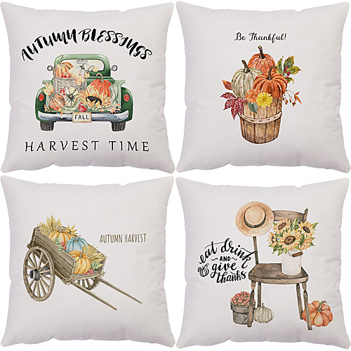 

Autumn Double Side Cushion Cover 4PC Soft Decorative Square Throw Pillow Cover Cushion Case Pillowcase for Bedroom Livingroom Superior Quality Machine Washable Outdoor Cushion for Sofa Couch Bed Chair Pumpkin Fall