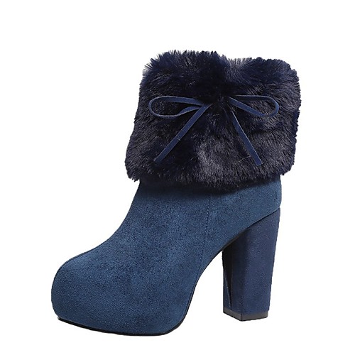 

Women's Boots High Heel Round Toe Booties Ankle Boots Daily Work Suede Pom-pom Solid Colored Blue Black Brown