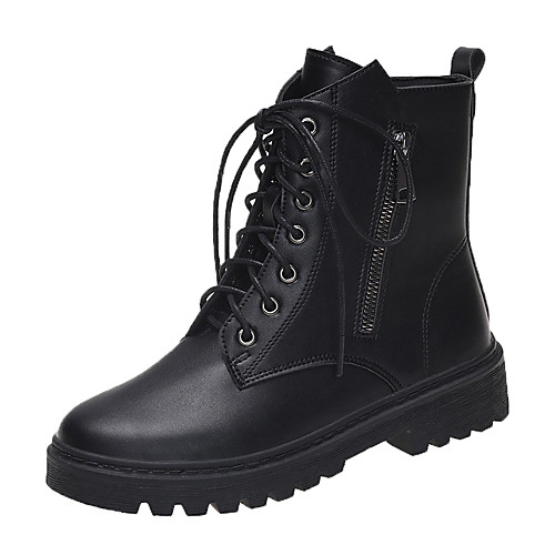 

Women's Boots Flat Heel Round Toe Booties Ankle Boots Daily Work Leather Solid Colored Black