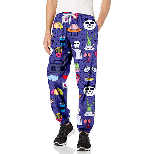 

Men's Chinese Style Athleisure Outdoor Sports Casual Daily Pants Sweatpants Pants Graphic Prints Panda Full Length Drawstring Print Purple