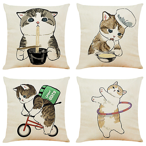 

Cat Double Side Cushion Cover 4PC Soft Decorative Square Throw Pillow Cover Cushion Case Pillowcase for Bedroom Livingroom Superior Quality Machine Washable Outdoor Indoor Cushion for Sofa Couch Bed Chair