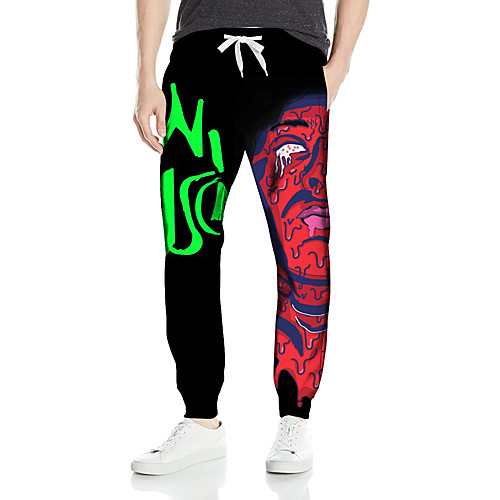 

Men's Fashion Athleisure Outdoor Sports Casual Daily Pants Sweatpants Pants Cartoon Letter Full Length Drawstring Print Black / Red