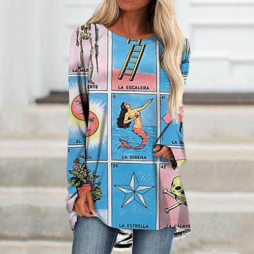 

Women's Shift Dress Short Mini Dress Blue Blushing Pink Long Sleeve Color Block Letter Print Fall Summer Round Neck Casual 2021 S M L XL XXL 3XL