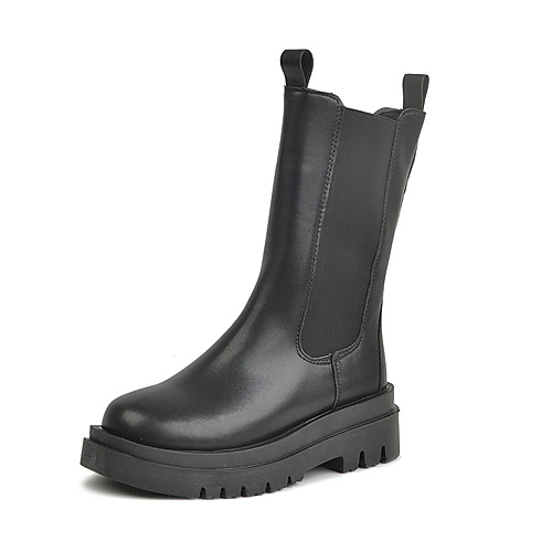 

Women's Boots Flat Heel Round Toe Booties Ankle Boots Daily Work Leather Solid Colored Black / White Black