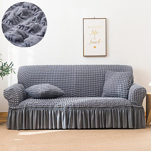 

Seersucker Checkered Jacquard Skirt Sofa Cover 1-Piece Couch Cover Fit for 1-4 Seater L-shape Couch Soft Stretch Slipcover Spandex Jacquard Fabric Easy to Install