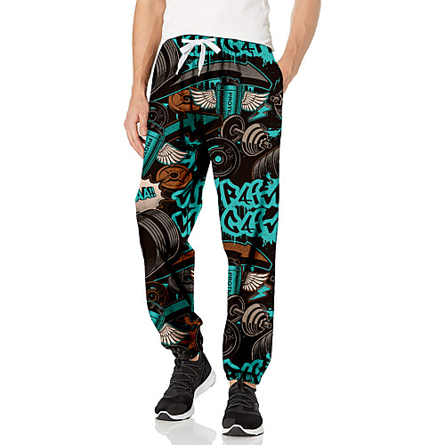 

Men's Fashion Athleisure Outdoor Sports Casual Daily Pants Sweatpants Pants Letter Full Length Drawstring Print Black Green