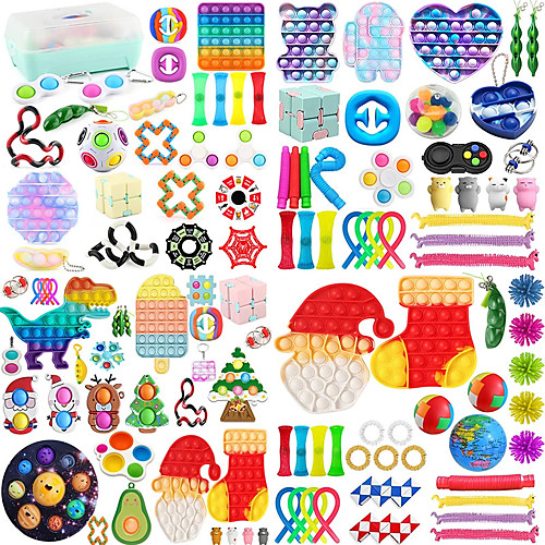 

HOT 80 Pack Fidget Sensory Toy Set Stress Relief Toys Autism Anxiety Relief Stress Pop Bubble Fidget Sensory Toy For Kids Adults