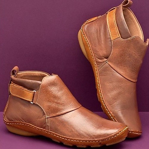 

Women's Boots Wedge Heel Round Toe Daily PU Solid Colored Dark Brown Light Red Gray