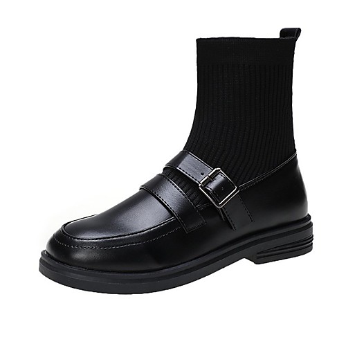 

Women's Boots Flat Heel Round Toe PU Black