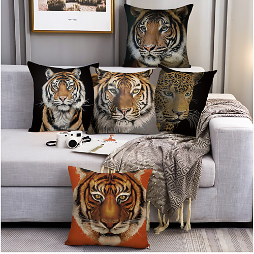 

Animal Tiger Double Side Cushion Cover 5PC Soft Decorative Square Throw Pillow Cover Cushion Case Pillowcase for Bedroom Livingroom Superior Quality Machine Washable Outdoor Indoor Cushion for Sofa Couch Bed Chair