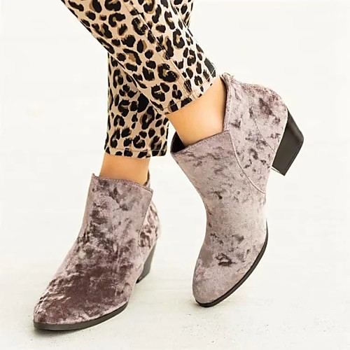 

Women's Boots Block Heel Square Toe Daily PU Flower Solid Colored Purple Blue Khaki / Booties / Ankle Boots