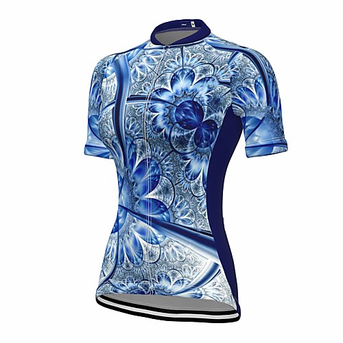 

21Grams Women's Short Sleeve Cycling Jersey Summer Spandex Blue Floral Botanical Bike Top Mountain Bike MTB Road Bike Cycling Quick Dry Moisture Wicking Sports Clothing Apparel / Stretchy