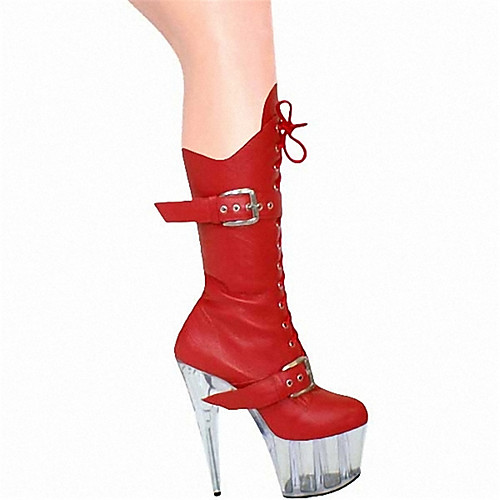 

Women's Boots Pumps Round Toe Closed Toe Crotch High Boots Daily Beach PU Solid Colored Red White Black / Over The Knee Boots