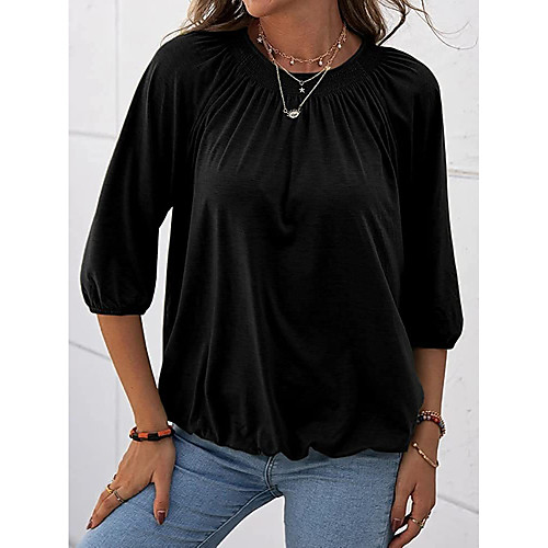

Women's Blouse Shirt Plain Round Neck Basic Streetwear Tops Cotton Blushing Pink Gray White