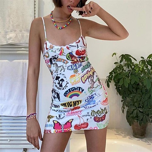 

Women's Sheath Dress Short Mini Dress White Sleeveless Color Block Print Spring Round Neck cold shoulder Sexy 2021 S M L XL / Baby Bibs