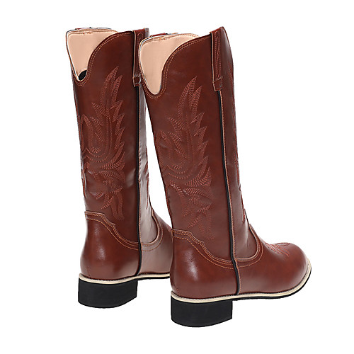 

Women's Boots Block Heel Round Toe Knee High Boots Daily PU Solid Colored Burgundy Black Brown