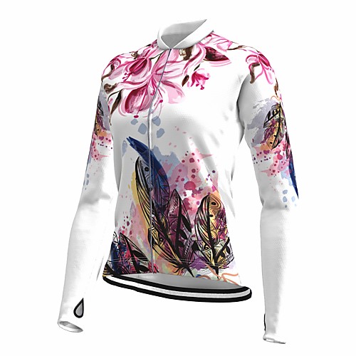 

21Grams Women's Long Sleeve Cycling Jersey Spandex White Floral Botanical Bike Top Mountain Bike MTB Road Bike Cycling Quick Dry Moisture Wicking Sports Clothing Apparel / Stretchy / Athleisure