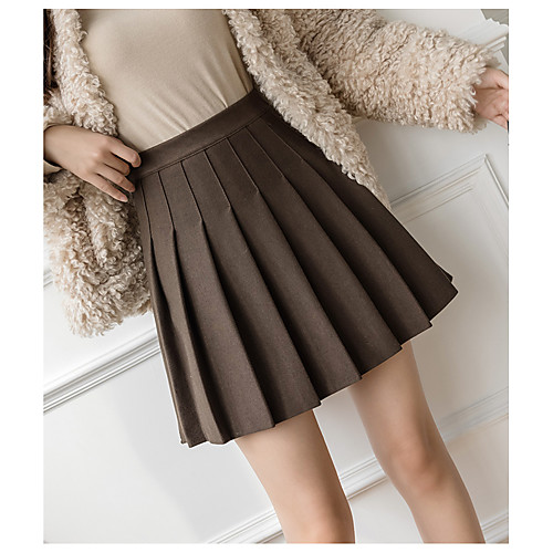 

Women's Homecoming Weekend Streetwear Preppy Short Skirts Solid Colored Pleated Khaki Dark Gray