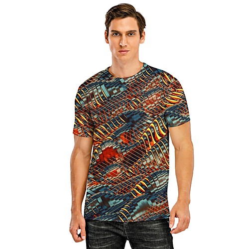 

Men's Tee T shirt Shirt 3D Print Graphic Curve Geometry 3D Print Short Sleeve Casual Tops Fashion Designer Distressed Comfortable Rainbow