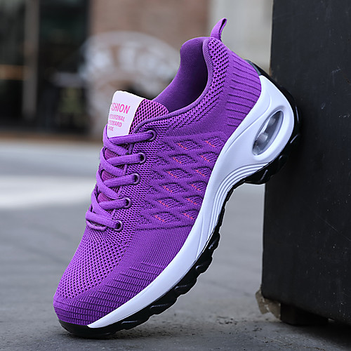 

Women's Dance Sneakers Flat Thick Heel Round Toe Purple Gray Black Elastic Band Adults'