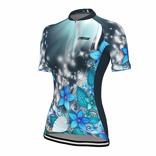 

21Grams Women's Short Sleeve Cycling Jersey Summer Spandex Blue Floral Botanical Bike Top Mountain Bike MTB Road Bike Cycling Quick Dry Moisture Wicking Sports Clothing Apparel / Stretchy