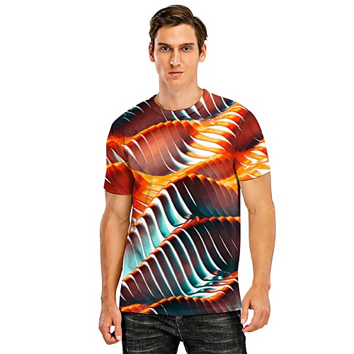 

Men's Tee T shirt Shirt 3D Print Graphic Curve Geometry 3D Print Short Sleeve Casual Tops Fashion Designer Tropical Comfortable Rainbow