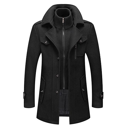 

Men's Trench Coat Overcoat Daily Fall & Winter Long Coat Notch lapel collar Regular Fit Active Jacket Long Sleeve Solid Colored Gray Camel Black / Wool