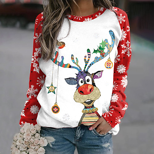

Women's Sweatshirt Pullover Plaid Snowflake Reindeer Print Casual Sports 3D Print Active Streetwear Hoodies Sweatshirts Wine Red Black Fuchsia