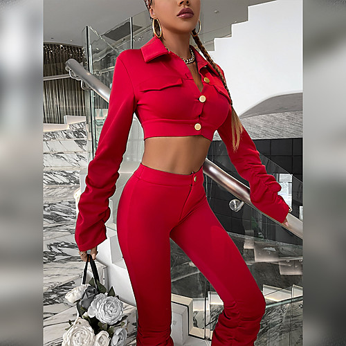 

Women's Streetwear Plain Casual Daily Wear Two Piece Set Crop Top Blouse Pants Sets Pant Wide leg pants Bell bottoms Tops