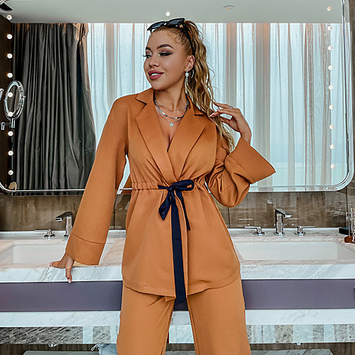 

Women's Streetwear Plain Daily Wear Office Two Piece Set Blazer Office Suit Pants Sets Pant Wide leg pants Bell bottoms Tops