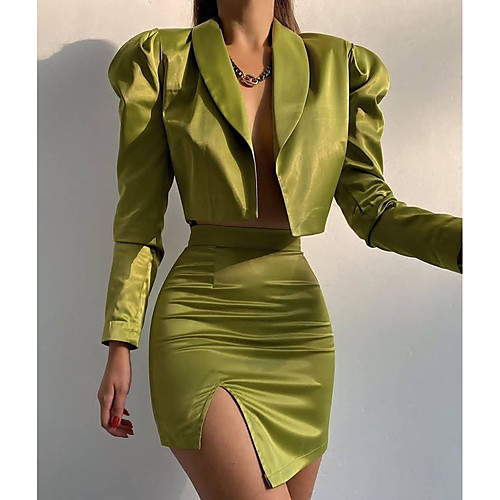 

Women's Streetwear Plain Daily Wear Office Two Piece Set Blazer Office Suit Skirt Sets Skirt Split Tops