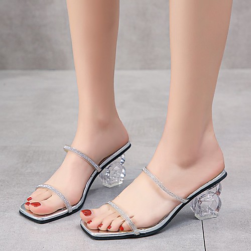 

Women's Sandals Plus Size Peep Toe PU Leather Loafer Fall Summer Silver
