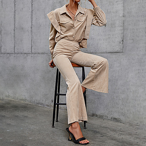 

Women's Streetwear Plain Casual Daily Wear Two Piece Set Blouse Pants Sets Pant Wide leg pants Bell bottoms Ruffle Tops