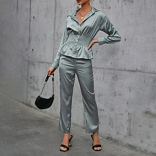 

Women's Streetwear Plain Daily Wear Office Two Piece Set Blouse Office Suit Pants Sets Pant Tops