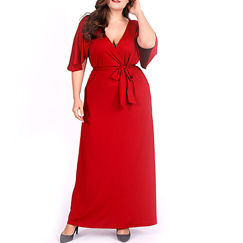 

Women's Plus Size A Line Dress Solid Color V Neck Half Sleeve Spring Summer Casual Maxi long Dress Daily Going out Dress