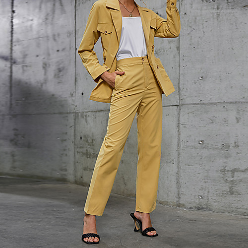 

Women's Streetwear Plain Daily Wear Office Two Piece Set Blazer Office Suit Pants Sets Pant Tops