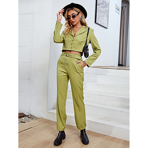 

Women's Streetwear Plain Business Office Two Piece Set Crop Top Blazer Office Suit Pant Jogger Pants Tops