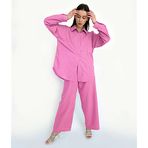 

Women's Basic Solid Color Casual Daily Wear Two Piece Set Blouse Pants Sets Pant Wide leg pants Drawstring Tops