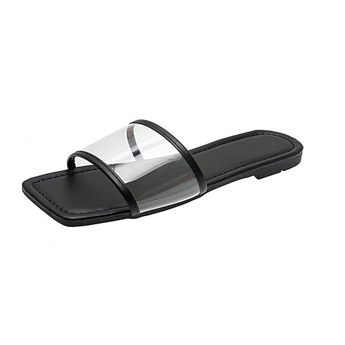

Women's Sandals Plus Size Flat Heel Square Toe Minimalism Daily Walking Shoes PVC Loafer Spring Summer Solid Colored Green White Black