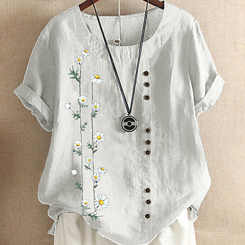 

Women's Plus Size Tops T shirt Floral Daisy Print Short Sleeve Crewneck Streetwear Daily Going out Polyester Spring Summer Green White
