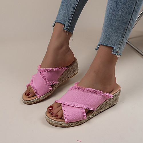 

Women's Slippers Wedge Heel Round Toe Casual Daily Walking Shoes Canvas Loafer Spring Summer White Black Pink