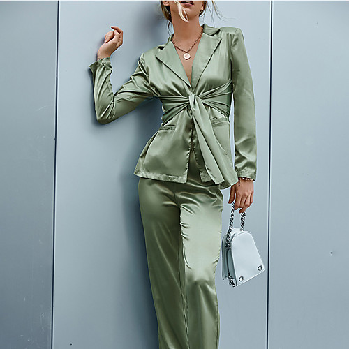 

Women's Streetwear Plain Daily Wear Office Two Piece Set Blouse Office Suit Shorts Sets Pant Lace up Tops
