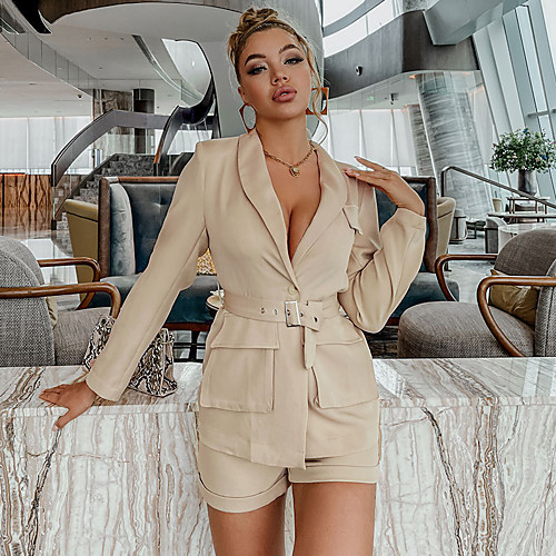 

Women's Streetwear Plain Daily Wear Office Two Piece Set Blazer Office Suit Shorts Sets Shorts Tops