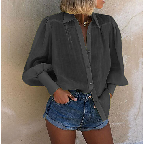 

Women's Blouse Shirt Plain Button Shirt Collar Casual Streetwear Tops Green White Black