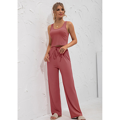 

Women's Basic Plain Sport Casual Two Piece Set Tank Top Pants Sets Pant Drawstring Tops