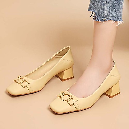 

Women's Heels Plus Size Bridal Shoes Chunky Heel Round Toe Classic Daily Walking Shoes PU Leather Loafer Spring Summer Solid Colored White Yellow