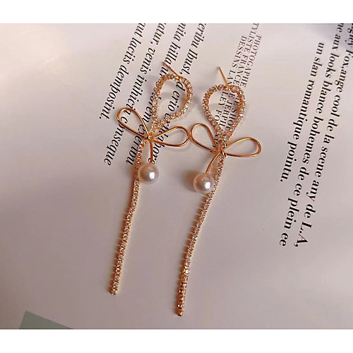 

Women's White Pearl Drop Earrings Hoop Earrings Earrings Chandelier Bowknot Fashion Korean French Cute Boho Earrings Jewelry Gold For Christmas Gift Carnival Prom Festival 1 Pair