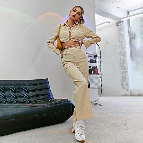 

Women's Streetwear Plain Casual Vacation Two Piece Set Crop Top Blouse Pants Sets Pant Wide leg pants Bell bottoms Tops
